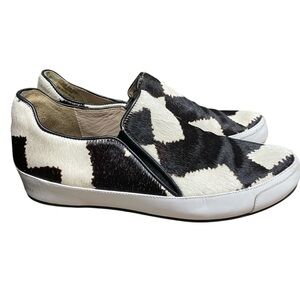 10 Crosby Derek Lam Jared Slip On Haircalf Sneakers Size 6.5 Black White